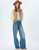 Resim Bol Kesim Kot Pantolon Çift Bel Detaylı Düğmeli - Loose Straight Fit Jean 