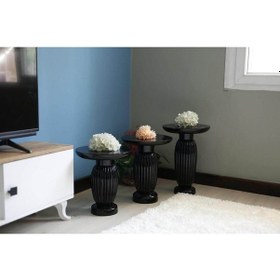Resim Siyah 3'lü Çizgili Vazo Yan Sehpa Siyah 