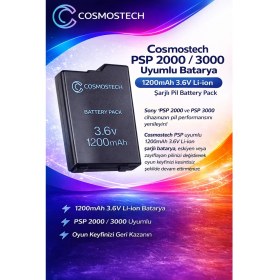 Resim Cosmostech Psp 2000 / 3000 Uyumlu Batarya 1200MAH 3.6V Li-Ion Şarjlı Pil Battery Pack 