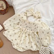Resim Küçük Çiçek Desenli Bebek Prenses Elbisesi ve Tırmanma Kostümü 
