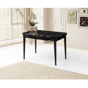 Resim Sonata Ortadan Açılır Büyüyen Parlak Ahşap Yemek Masası Siyah Mermer Desenli 90x160cm Siyah 
