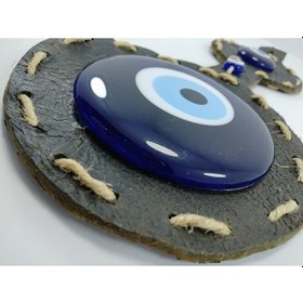 Resim Deri Süslemeli Nazar Boncuğu Duvar Dekoru El Yapımı Cam Dekoratif 