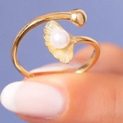 Resim Sunshine 925 Ayar Gold Kaplamalı Incili Istiridye Kabuğu Gümüş Yüzük 