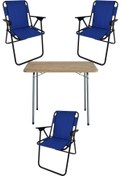 Resim Bofigo 60x80 Çam Desenli Katlanır Masa + 3 Adet Katlanır Sandalye Kamp Seti Bahçe Takımı Mavi 