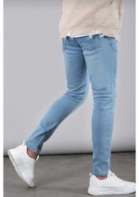 Resim Erkek Mavi Düz Klasik Rahat Kesim Regular Fit Likralı Kot Jeans Mavi 