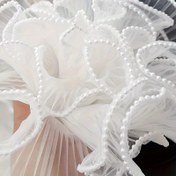 Resim 4 Yard İnci Süslemeli Kırışık Dantel Tül Kurdele, 28cm Genişlik, Çiçek Buket Sarma ve Festif Hediyelik Paketleme için Dalgalı Mesh Kumaş - Beyaz ve Siyah Renklerinde Mevcut 