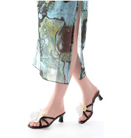 Resim S-622 Siyah Orkide Detaylı İnce Topuklu Kadın Terlik Siyah 