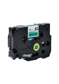 Resim Brother Tze-741 18 mm X 8mt Yeşil üzerine Siyah Laminasyonlu Etik 