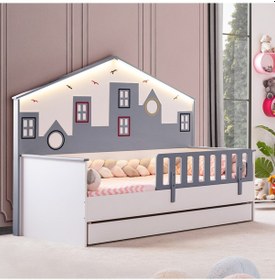 Resim City Montessori Çocuk Odası Dolap Yavrulu Yatak Şifonyer - Gri 