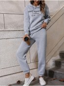 Resim DUBU BUTİK Hampton Eşofman Takımı Sweatshirt Jogger - Gri Baskılı Oversize Şardonlu Kapüşonlu Lastik Paça 