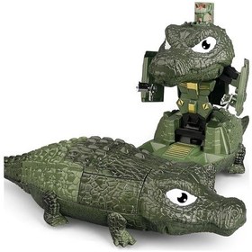 Resim Led Işıklı Gerçekçi Sesli Dönüşebilir Crocodile Timsah Çarpıp Dönen Robot Oyuncak Yeşil Savaşçı 