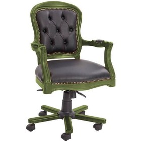 Resim Masifart_Mobilya Masifart Antik Yeşil Ahşap Klasik Ofis Koltuğu Kapitoneli Çalışma 