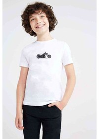 Resim Tshirthane Motorsiklet Baskılı Unisex Çocuk Beyaz Tshirt 