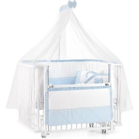 Resim Meltem Kids Bambino Sallanır Ahşap Anne Yanı Beşik 70x110 CM (Beyaz-Mavi) Mavi 