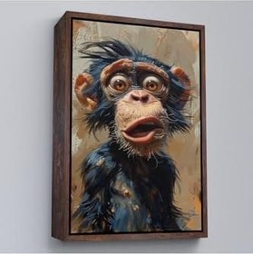 Resim Ahşap Çerçeveli Şaşkın Şempanze Tablosu Altın 55 X 75, TTÇ.KNV7881FRM 