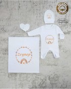 Resim yzc home size dair... K103 Bt Isme Özel Isimli Baskılı Bebek Battaniye Tulum Şapka Eldiven Set Hastane Çıkışı 