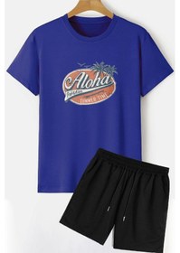 Resim Aloha Şort T-shirt Eşofman Takımı 2xl / Mavi Mavi 