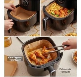 Resim Esmo Home 50 Adet Airfryer Pişirme Kağıdı - Kare Tek Kullanımlık Yanmaz Yapışmaz Kağıt - 16 cm Hava Fritözü Kağıdı - Yağ Geçirmez Gıda Sınıfı Fırın ve Airfryer Aksesuarları 