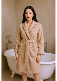 Resim % 100 Pamuklu Laodikeia Şalyaka Bornoz Kadın Erkek Unisex Bej 