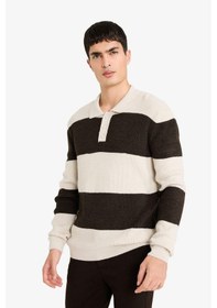 Resim Defacto Standart Fit Polo Yaka Renk Bloklu Triko Kazak D3590ax25wnbn581 Kahve-bn581 