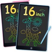 Resim RSP 16 inç LCD Çizim Tahtası Stylus Kalemli - İki Taraflı Zürafa Tasarımlı Karalama Tahtası, Dayanıklı ABS Malzeme, 3-10 Yaş Çocuklar İçin Pille Çalışan, Eğitici Sanat Oyuncak & Doğum Günü/Noel Hediyesi (Pembe/Mavi) 