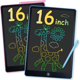 Resim RSP 16 inç LCD Çizim Tahtası Stylus Kalemli - İki Taraflı Zürafa Tasarımlı Karalama Tahtası, Dayanıklı ABS Malzeme, 3-10 Yaş Çocuklar İçin Pille Çalışan, Eğitici Sanat Oyuncak & Doğum Günü/Noel Hediyesi (Pembe/Mavi) 