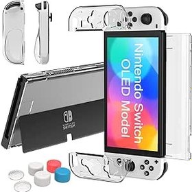 Resim Teyomi Nintendo Switch OLED Model 2021 ile uyumlu kılıf, Switch OLED kılıf, şeffaf, yumuşak TPU Joy-Con sap kılıfı ve sert polikarbon dockla kullanılabilir koruyucu kılıf, Nintendo Switch OLED için, 6 adet Joystick kepli 