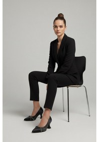 Resim Papuç Sepeti 802 Kadın 6 Cm Topuklu Taşlı Klasik Ayakkabı Siyah 