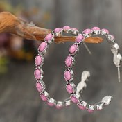 Resim Boho-Şık Pembe Turkuaz C-Şekilli Halka Küpeler - Gümüş Kaplama, Kadınlar için Paslanmaz Çelik Çiviler | Mükemmel Sevgililer Günü Hediyesi 