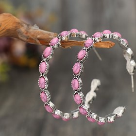 Resim Boho-Şık Pembe Turkuaz C-Şekilli Halka Küpeler - Gümüş Kaplama, Kadınlar için Paslanmaz Çelik Çiviler | Mükemmel Sevgililer Günü Hediyesi 
