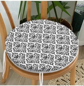 Resim RealHomes Damask Motifli Modern Yuvarlak Fermuarlı Sandalye Minderi 