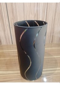 Resim Mat Siyah Transparan Metalik Renk Su Yolu Desenli Cam Lüks Modern Silindir Vazo Metalik 