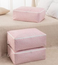 Resim 3'lü Büyük Boy Pudra Yaprak Baskılı Baza Altı Yastık Yorgan Kazak Hurcu / 62x46x22 