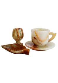 Resim Oniks Doğal Taş Kahve Seti El Yapımı Fincan, Ceviz Lokumluk & Su Bardağı Dekoratif Hediyelik Lüks Kahve Takımı Fincan + Kadeh + Lokumluk 