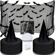 Resim 5 adet WB Harry Potter Parti Şapka Seti - Siyah Oxford Kumaş Uçlu Şapkalar Kırmızı Kurdele Kurdelelerle, Sadece Elde Yıkama, Tüy Yok, Cadılar Bayramı, Noel, Temalı Etkinlikler ve Kostüm Partileri için Mükemmel, Temalı Etkinlik Aksesuarları | Büyücü Temalı Giyim | Dayanıklı Parti Şapkası 