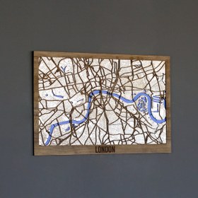 Resim Çok Katmanlı Londra Şehir Haritası Ahşap Duvar Dekoru - 60x42cm 