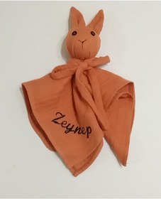 Resim Uyku Arkadaşı Doğal Müslin İsme Özel Turuncu - Yeşil 