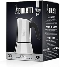 Resim Bialetti - Venus: 4 Cups Ocak Üstü Espresso Pişirici - 170ml - Gümüş Renk - Paslanmaz Çelik Gövde - Patentli Güvenlik Valfi - Tüm Ocak Türleri İçin Uygundur (İndüksiyon Dahil) 