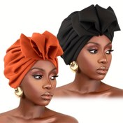 Resim 2'li Vintage Ruched Çiçekli Turban Şapkalar, Etnik Baş Sarıcılar, Polyester Kumaş, Kadın Moda Aksesuarları, Saç Bantları, Hanımlar İçin Baş Giysisi 