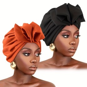 Resim 2'li Vintage Ruched Çiçekli Turban Şapkalar, Etnik Baş Sarıcılar, Polyester Kumaş, Kadın Moda Aksesuarları, Saç Bantları, Hanımlar İçin Baş Giysisi 
