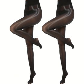 Resim 2 Çift Kadınlar için At Yağı Siyah Seksi Parlak Tayt 