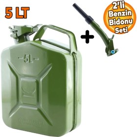 Resim Badem10 Metal Dayanıklı Benzin Akaryakıt Mazot Taşıma Doldurma Depolama Bidon Bidonu + Aktarma Borusu 5 Lt 