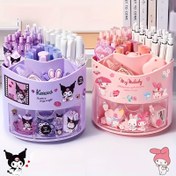 Resim Sanrio Cute Desk Organizer - Rotating Pen Holder with Kuromi & for My Melody DIY Stickers, Manual Assembly, Multi-Compartment Stationery Storage Box, Polished Finish, Rust Resistant, Durable Plastic Material for Office Supplies 