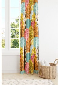 Resim Renkli Ağaç Desenli Süet Oturma Odası Salon Fon Perde Baskılı Ekstrafor Büzgü Tek Kanat Prd-1090 Çok Renkli 