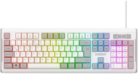 Resim Everest KB-74 USB Rainbow Aydınlatmalı Q Membrane Multıemdya Gaming Oyuncu Klavyesi (Beyaz Gri) 