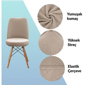 Resim Yıkanabilir Streç Lastikli Likralı Oval Sandalye Kılıfı - Yuvarlak Sandalye Örtüsü Vizon -rengi Açık Kahve 