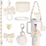 Resim 7 Parça Silikon Su Şişesi Aksesuar Seti - Charm Strap, Çayır Kapağı, Bot ve 40oz/30oz Tüpler için Kulplu - Sevgililer Günü, Kadınlar Günü, Anneler Günü, Şükran Günü, Noel Hediyeleri için Mükemmel 