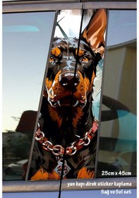 Resim Döberman Köpek Sticker Yan Kapı Direk Kaplama 2li Sol Sağ Takım Yapıştırma 
