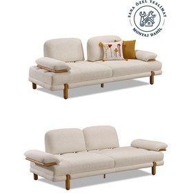 Resim Moda Kanepe - 4 Kişilik Olabilen 3'lü Koltuk, Modern Tasarım Özel Teslimat Ekru 