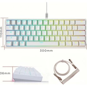 Resim Leaven K620 Hot-Swap Mavi Switch Mekanik Klavye- Beyaz Coiled Kablo 